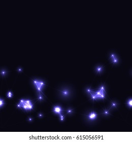 dark template with several conected points in violet color. horizontally seamless template. Modern technology triangular low polygon background with neon laser purple triiangles.