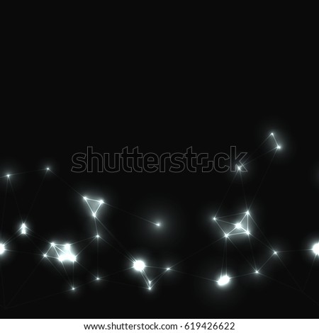 dark template with several conected points in grey color. horizontally seamless template with glowing connected  white stars. Modern technology polygon background with neon laser white triangles.