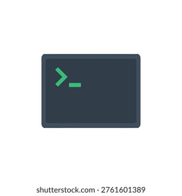 dark terminal window icon with green command prompt chevron and blinking cursor representing command line interface shell scripting and developer console for linux unix and coding environments