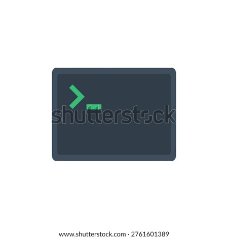 dark terminal window icon with green command prompt chevron and blinking cursor representing command line interface shell scripting and developer console for linux unix and coding environments