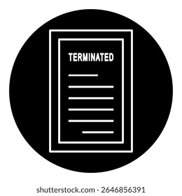 O ícone de documento de finalização escuro mostra um aviso de dispensa temporária. Ideal para recursos humanos, imagens de funcionários demitidos e gráficos de processos empresariais.