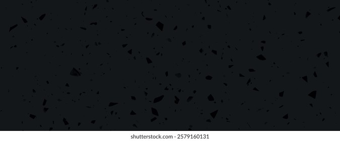 Dark terrazzo background, black background with scattered black flecks, creating a textured background with a modern, sleek style. Minimal terrazzo pattern, speckled texture background vector