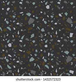 Dark terrazzo texture. Stone flooring background. Vector seamless pattern