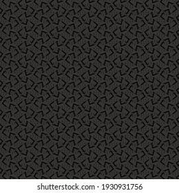 Dark textile design consisting of broken lines at right angles. Black rubber mat with a repeated pattern consisting of some narrow grooves in the shape of an arrowhead. Abstract vector.