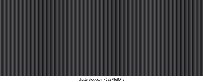 Dark texture covers a container wall built from narrow corrugated slats. Charcoal highlights bring depth to the texture across industrial container surface. Matte vector backdrop for banner design.