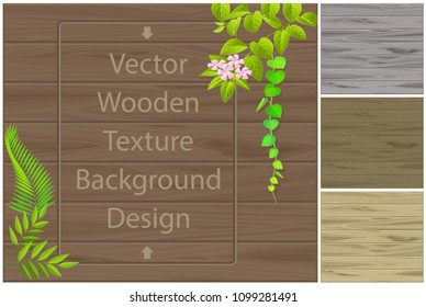 Dark texture of wooden boards and elements of plants