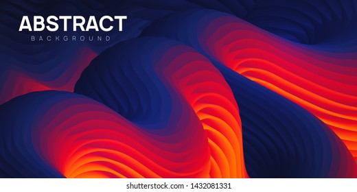 Dark textured abstract background. Vibrant wavy shapes in blue and orange colors, flow banner, brochure, web page. Colorful fluid vector illustration.