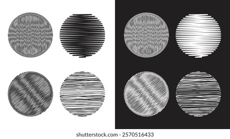 Dark textured abstract circles with line patterns