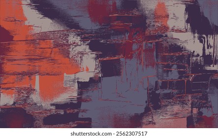 Dark textured abstract expression featuring bold yet subdued tones of brown, purple, and neutral beige, merging natural wear and artistic chaos into a captivating visual