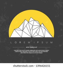 Dark textured background with polygonal mountain against the moon. Vector template for card, print or banner.