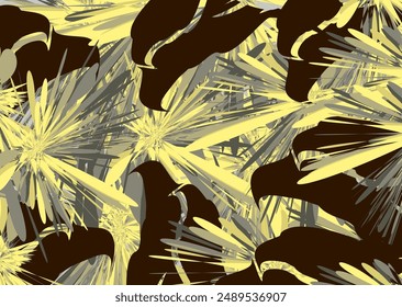 Dark textured background in yellow-gray-black tones created by bright floral motifs and eagle heads. Exotic motifs for business concepts, cover, scrapbooking, tiles, fashion trends, prints on T-shirts