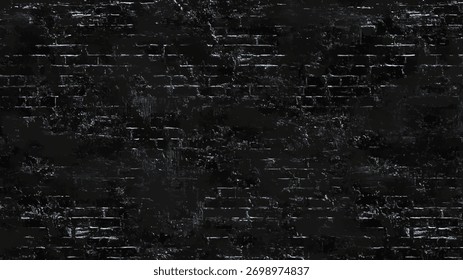 Pared de ladrillo negro con textura oscura con sutiles reflejos azules y blancos y líneas de mortero ásperas que crean un fondo urbano angustiado