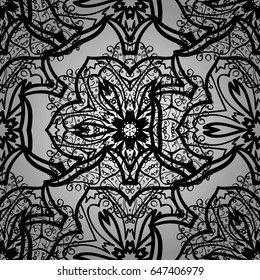 Dark textured curls. Oriental style arabesques. Vector dark pattern. Colored pattern on blue background with dark elements.