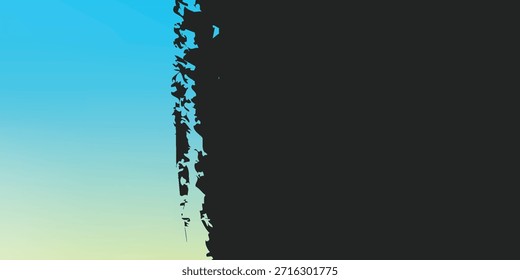 Un borde oscuro y texturizado con Formas irregulares y algunas Pequeñas gotitas, que contrasta con un suave cielo degradado azul y amarillo.