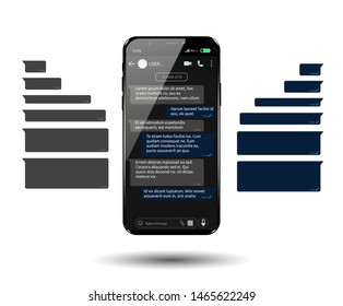 Dark theme mobile chatting sms template bubbles. Put your own text in message clouds.