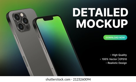 Cronología del tema oscuro, Smartphone realista con pantalla de degradado verde. Diseño elegante para publicidad en sitios web. Ilustración del vector