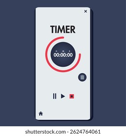Dark theme timer UI. Vector illustration