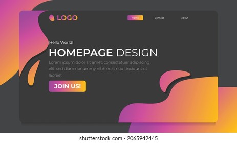 


Dark theme web homepage design template with gradient abstract vector graphic