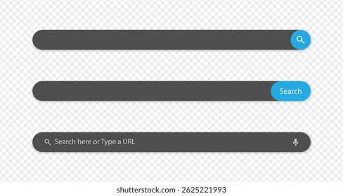 Dark Themed Rounded Search Bar Vector Set with Transparent Background for Modern UI and App Design