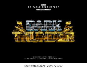 dark thunder modern neon electric glow shiny 3d text effect template with yellow bolt