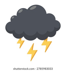 Dark thunderstorm cloud with lightning cartoon icon isolated on transparent background