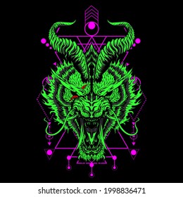 Dark Tiger Illustration with sacred geometry for mascot or e-sport logo