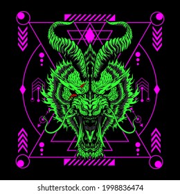 Dark Tiger Illustration with sacred geometry for mascot or e-sport logo