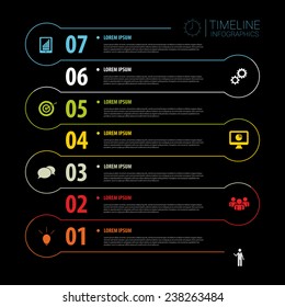 Dark Timeline Infographics with icons. Vector