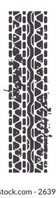 Dark tire track creating a striking vertical grunge pattern on a clean white background, evoking themes of off road adventure and automotive excitement