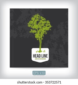 Dark tone of cover book or report on darker grey background with a green tree, vector illustration