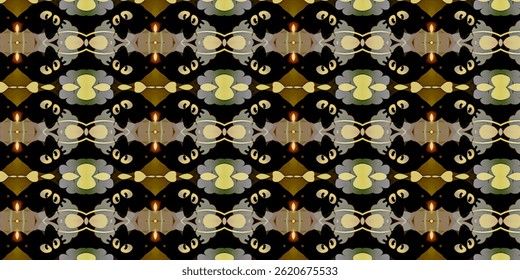 Dark Toned Seamless Cat and Flower Pattern