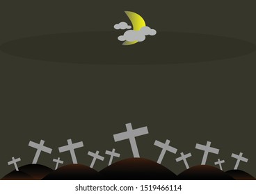 Dark tones, the background with the tomb and the cross