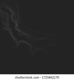 Concepto de mapa topográfico oscuro con espacio para su copia. Fondo del concepto de cartografía 3D. Mapa de infografías de simulación. Plantilla de mapa mundial. Ilustración vectorial de acciones