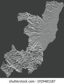 Dark topographic map of the Republic of the Congo with white contour lines on dark gray background