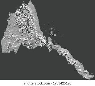 Dark topographic map of the State of Eritrea with white contour lines on dark gray background