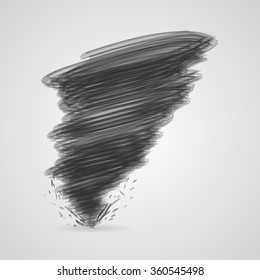 Dark tornado with shadow on  a gray background