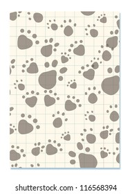 Dark transparent pet legs imprint on vintage checkered yellowed school paper. Eps 10 vector background. Contains Adobe Illustrator's Drop Shadow.