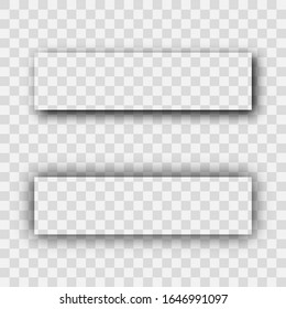 Dark transparent realistic shadow. Set of two rectangles shadows  isolated on transparent background. Vector illustration.
