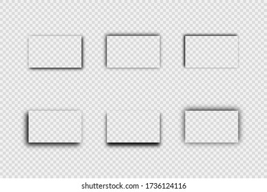 Dark transparent realistic shadow. Set of six rectangular shadows isolated on transparent background. Vector illustration.