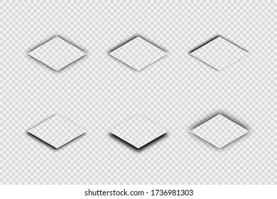 Dunkel transparenter realistischer Schatten. Sechs Rhombus-Schatten auf transparentem Hintergrund isoliert. Vector-Abbildung.