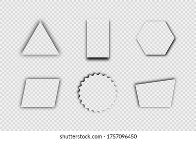 Dark transparent realistic shadow. Set of six shadows isolated on transparent background. Vector illustration.