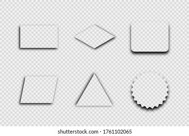 Dark transparent realistic shadow. Set of six shadows isolated on transparent background. Vector illustration.