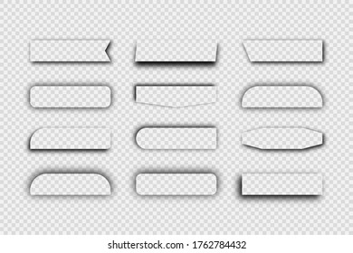 Dark transparent realistic shadow. Set of twelve rectangular shadows isolated on transparent background. Vector illustration.