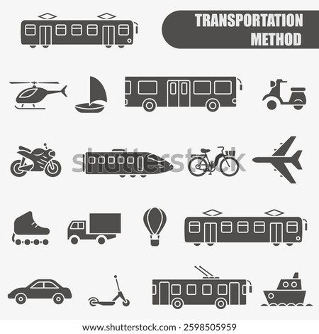 Dark transport icons for prediction. Different types of vehicles. Transport icons. EPS 10.