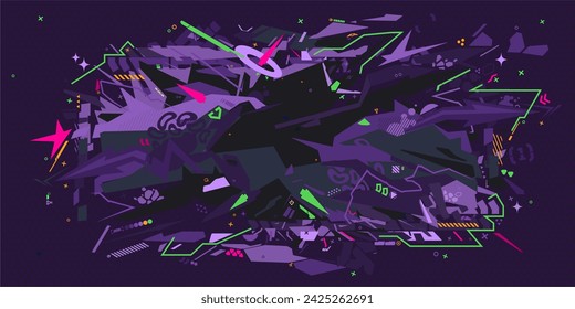 Dark Trendy Abstract Urban Neon Futuristic Geometric Graffiti Street Art Style Vector Background