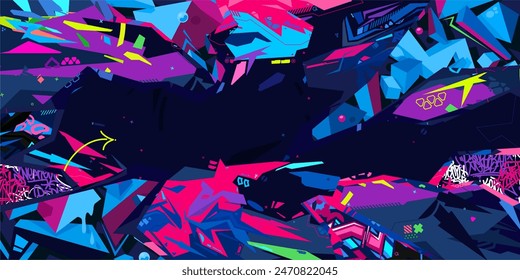 Dark Trendy Abstract Urban Street Art Graffiti Style Vector Collage Illustration Background Template