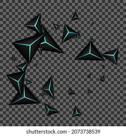 Dark Triangle Background Transparent Vector. Obsidian Prism Fiber. Facet Concept Template. Onyx Glamour Illustration.