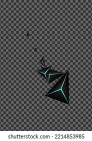 Dark Triangle Background Transparent Vector. Onyx Facet Vertex. Triangular Glamour Texture. Obsidian 3d Backdrop.