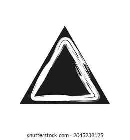 Icono de triángulo oscuro. Líneas blancas de acuarela gruesas. Totalmente creativo. Figura geométrica. Ilustración vectorial. Imagen de archivo. 