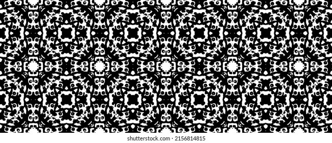 Dark Tribal Ink Texture. Black Seamless Batik. Classic Drawn Pattern. Paper Ink Geometry. Black Rough Pattern. Endless Ethnic Drawing. Ink Vector Drawing. Vector Seamless Print. Tribal Ethnic Paint